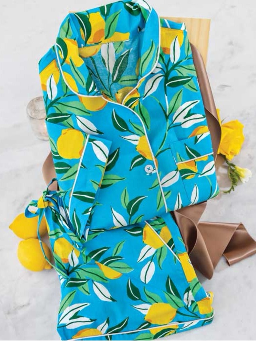 Printfresh Loungewear Lemon Zest Pajamas Shorts Shirt Set